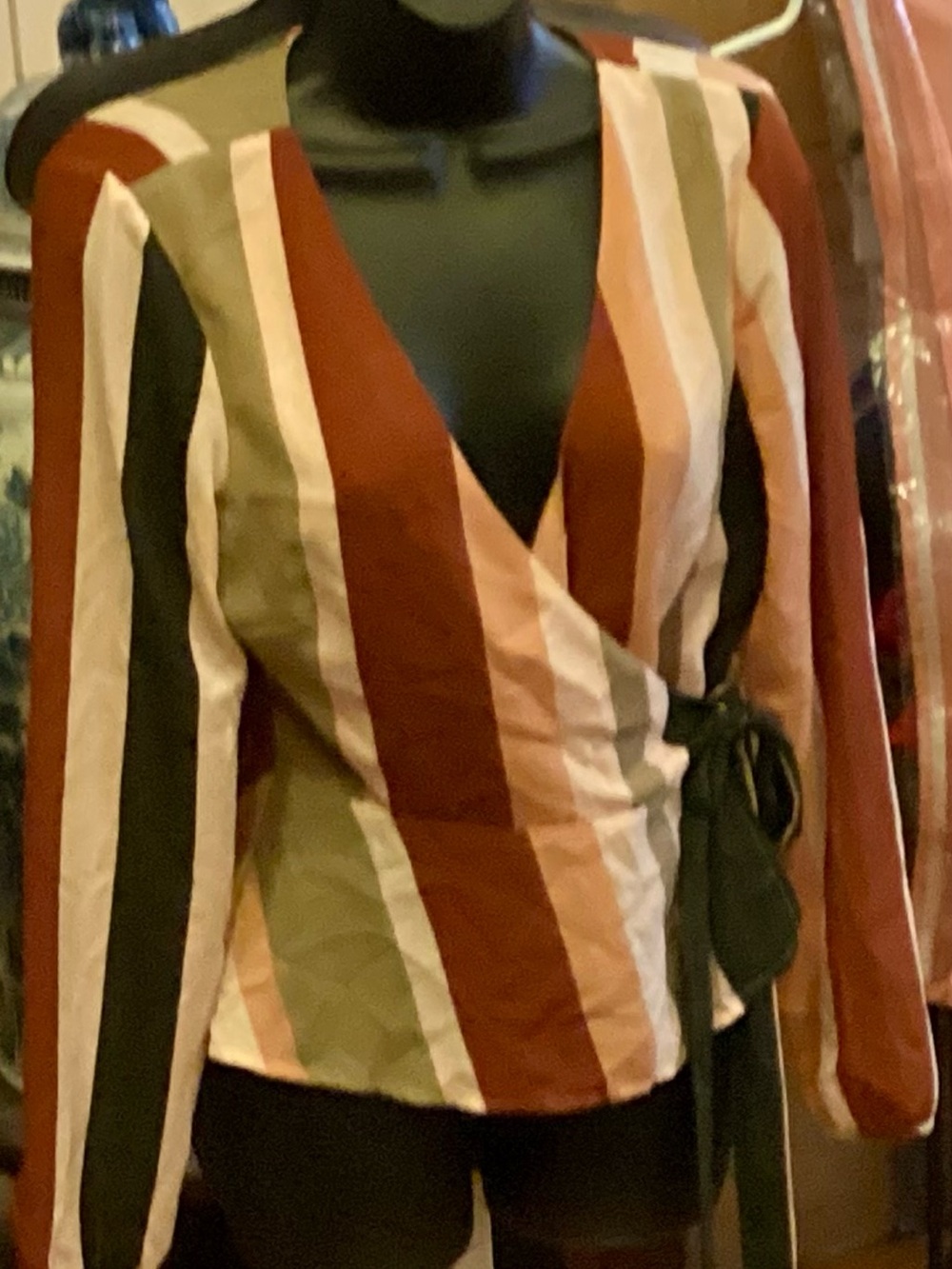 Forever 21 Striped Wrap Top in Rust, Olive, Cream and Black